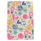 フェスティバルレッドピーチ赤面ピンクブルーハートパターン ミディアムペーパーバッグ (裏面)