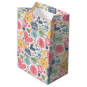 フェスティバルレッドピーチ赤面ピンクブルーハートパターン ミディアムペーパーバッグ (裏面アングル)