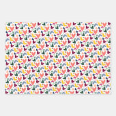 フェスティバルレッドピーチ赤面ピンクブルーハートパターン ラッピングペーパーシート (正面)