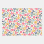フェスティバルレッドピーチ赤面ピンクブルーハートパターン ラッピングペーパーシート (正面)