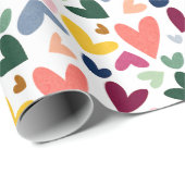 フェスティバルレッドピーチ赤面ピンクブルーハートパターン ラッピングペーパー (ロールコーナー)