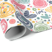 フェスティバルレッドピーチ赤面ピンクブルーハートパターン ラッピングペーパー (ロールコーナー)