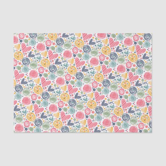 フェスティバルレッドピーチ赤面ピンクブルーハートパターン 薄葉紙 (正面)