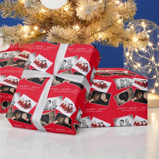 フェスティバルレッドファミリーフォトクリスマスコラージュ ラッピングペーパー (クリスマス)
