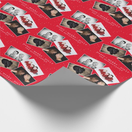フェスティバルレッドファミリーフォトクリスマスコラージュ ラッピングペーパー (角)