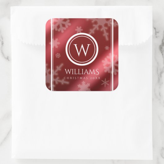 フェスティバルレッドフォイル雪片モノグラム名 スクエアシール (バッグ)