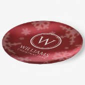フェスティバルレッドフォイル雪片モノグラム名 ペーパープレート (アングル)