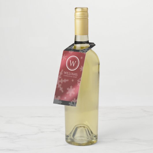 フェスティバルレッドフォイル雪片モノグラム名 ボトルネックタグ (アングル)