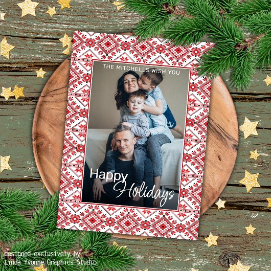 フェスティバルレッドブラッククラシックノルディックフェアアイルモチーフ カード