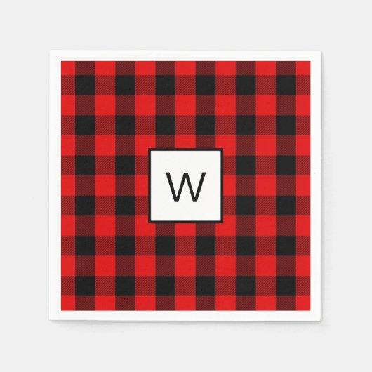フェスティバルレッドブラックバッファローチェック スタンダードカクテルナプキン (正面)