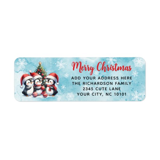 フェスティバルレッドブルーメリークリスマスキュートペンギン ラベル (正面)