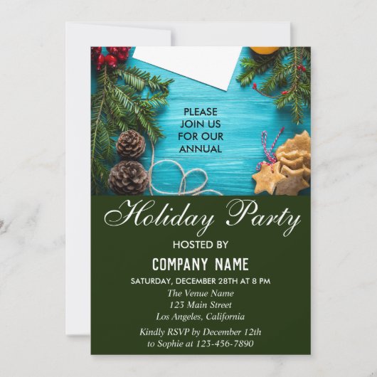 フェスティバルレッドブルー&グリーンカンパニーホリデーパーティー 招待状 (正面)