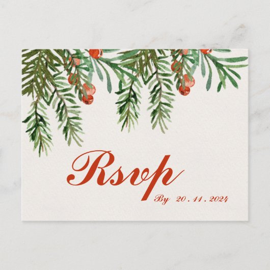 フェスティバルレッドベリークリスマスウェディングRSVP ポストカード (正面)