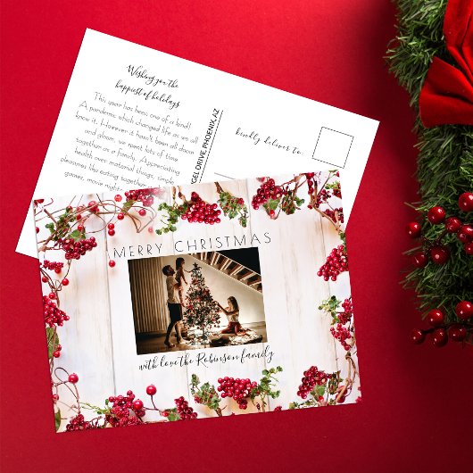 フェスティバルレッドベリークリスマスホリデーフォト ポストカード