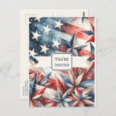 フェスティバルレッドホワイトとブルーパーティの招待状 ポストカード (正面/裏面)