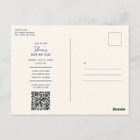 フェスティバルレッドホワイトとブルーパーティの招待状 ポストカード (裏面)