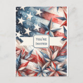 フェスティバルレッドホワイトとブルーパーティの招待状 ポストカード (正面)