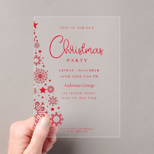 フェスティバルレッドホワイトクリスマスツリーパーティー アクリル招待状 (インサイチュ (ポータブル))