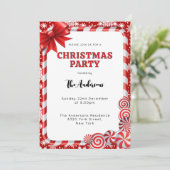 フェスティバルレッドホワイトスノーフレークキャンディクリスマスパーティー 招待状 (スタンド正面)