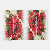 フェスティバルレッドホワイトフローラポインセチア キッチンタオル (横)