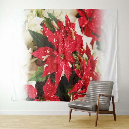 フェスティバルレッドホワイトフローラポインセチア タペストリー (インサイチュ(横))