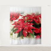 フェスティバルレッドホワイトフローラポインセチア タペストリー (正面)