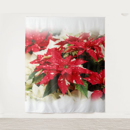 フェスティバルレッドホワイトフローラポインセチア タペストリー (正面)