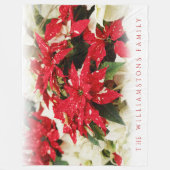 フェスティバルレッドホワイトフローラポインセチア フリースブランケット (正面)