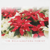 フェスティバルレッドホワイトフローラポインセチア フリースブランケット (正面(横))