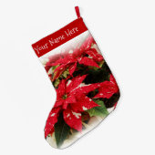 フェスティバルレッドホワイトフローラポインセチア ラージクリスマスストッキング (裏面 (吊り時))
