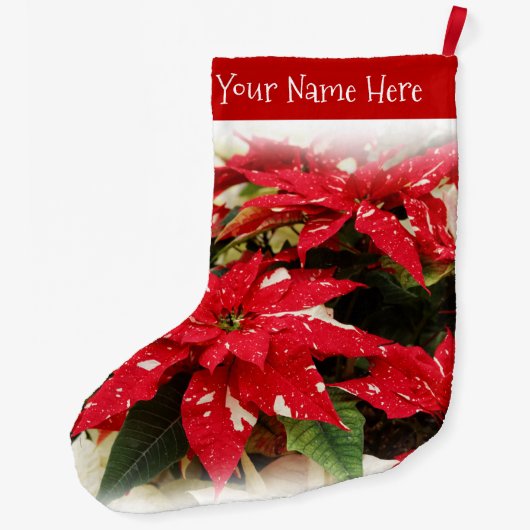 フェスティバルレッドホワイトフローラポインセチア ラージクリスマスストッキング (裏面)