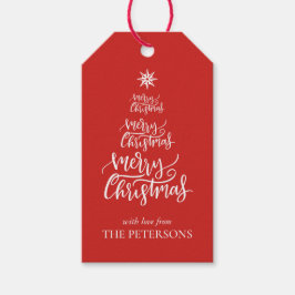 フェスティバルレッドホワイトメリークリスマスツリー名前をカスタムする ギフトタグ