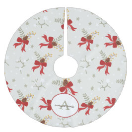 フェスティバルレッドボウズクリスマスファミリーモノグラム ブラッシュドポリエステルツリースカート