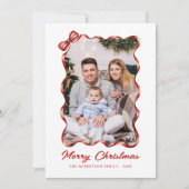 フェスティバルレッドボウリボンのクリスマスフォト シーズンカード (正面)