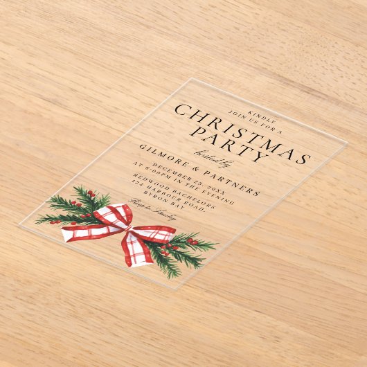 フェスティバルレッドボウ企業のクリスマスパーティー アクリル招待状 (レイダウン)