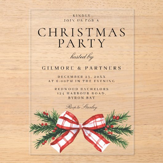 フェスティバルレッドボウ企業のクリスマスパーティー アクリル招待状 (正面)