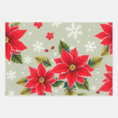 フェスティバルレッドポインセチアとスノーフレーク ラッピングペーパーシート (正面3)