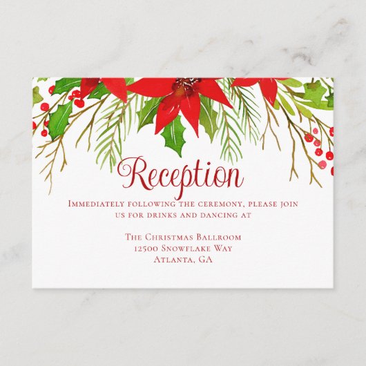 フェスティバルレッドポインセチアのクリスマスウェディングレセプション エンクロージャーカード (正面)