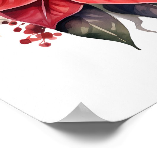 フェスティバルレッドポインセチアのクリスマスフラワー ポスター (角)