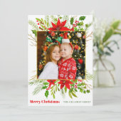 フェスティバルレッドポインセチアフローラクリスマスキッズフォト シーズンカード (スタンド正面)