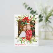 フェスティバルレッドポインセチアフローラクリスマスキッズフォト シーズンポストカード (スタンド正面)