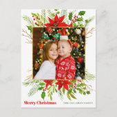 フェスティバルレッドポインセチアフローラクリスマスキッズフォト シーズンポストカード (正面)