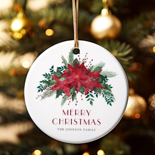フェスティバルレッドポインセチアフローラメリークリスマス セラミックオーナメント