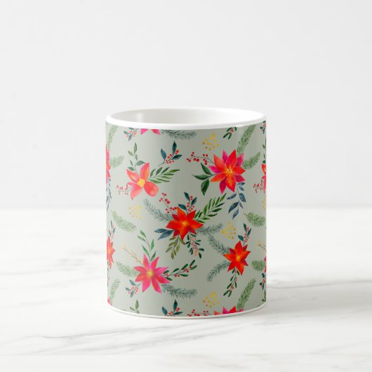 フェスティバルレッドポインセチアフローラ コーヒーマグカップ (中央)