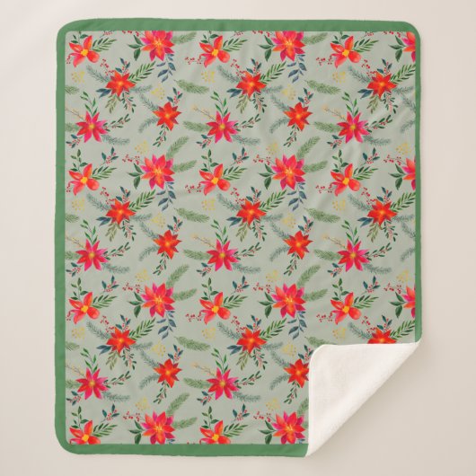 フェスティバルレッドポインセチアフローラ シェルパブランケット (正面)