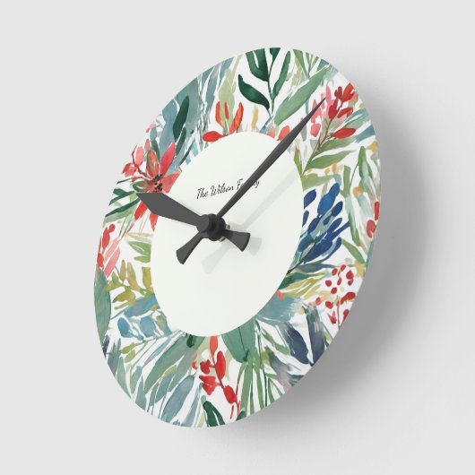 フェスティバルレッドポインセチア花フローラクリスマス ラウンド壁時計 (傾斜)