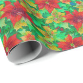 フェスティバルレッドポインセチア花柄 ラッピングペーパー (ロールコーナー)