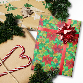 フェスティバルレッドポインセチア花柄 ラッピングペーパー