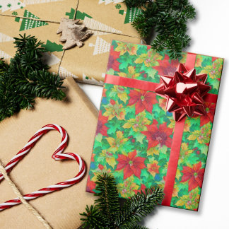 フェスティバルレッドポインセチア花柄 ラッピングペーパー