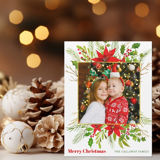 フェスティバルレッドポインセチアChristmas Kids Photo Magnet